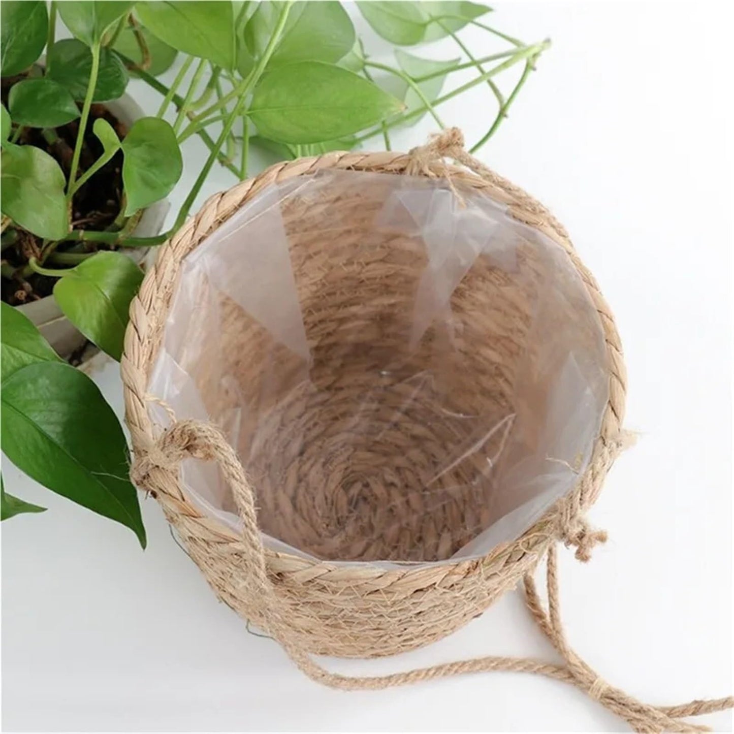 Xuvwbac Garden Hanging Planter Macrame Plant Storage Basket Jute Rope Woven Indoor Outdoor Flower Pot Holder(Color2)