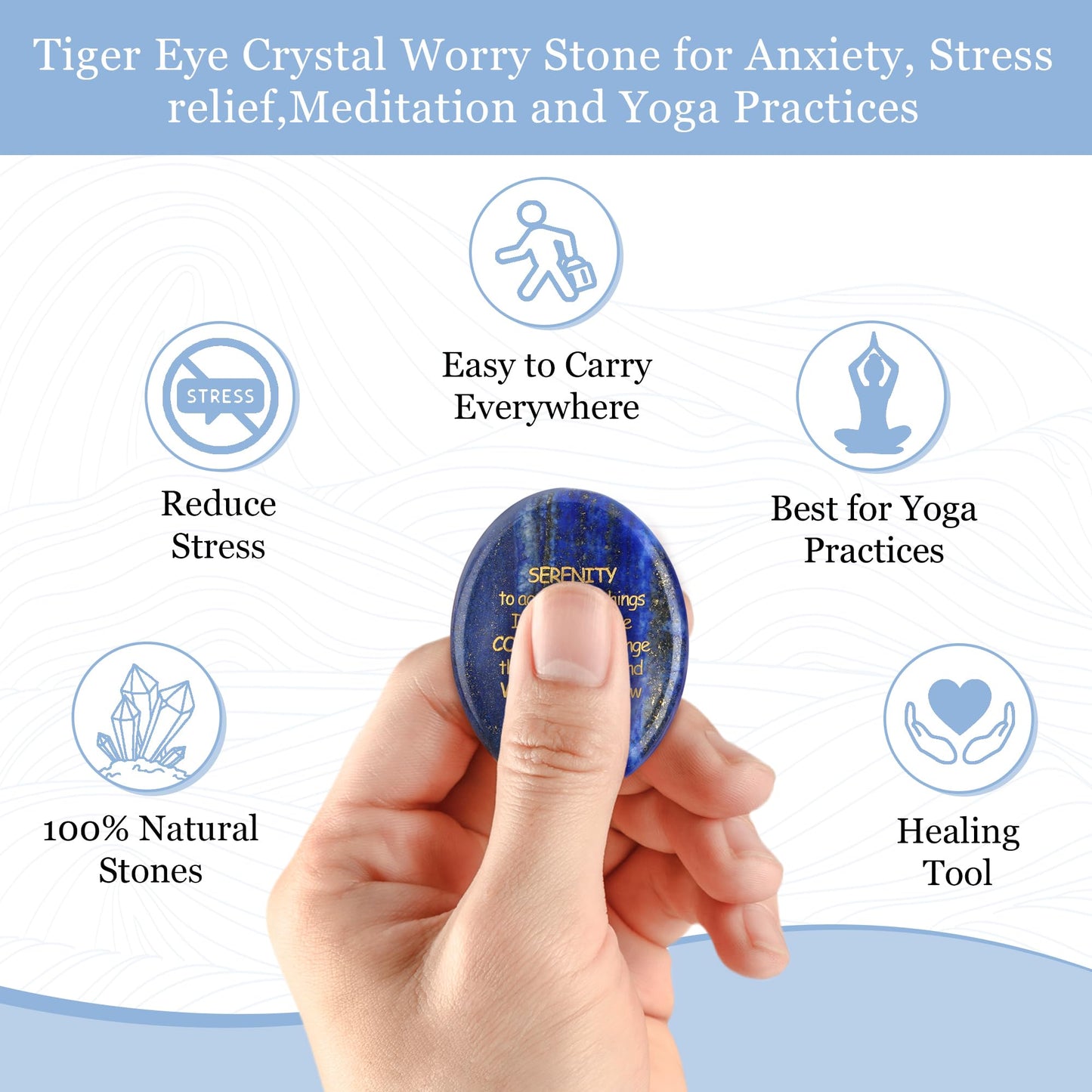 QINJIEJIE Serenity Prayer Lapis Lazuli Stone Healing Crystals Thumb Stones Engraved Inspirational Stones Anxiety Relief Items Worry Stones for Anxiety Encouragement Gifts for Men Stocking Stuffers