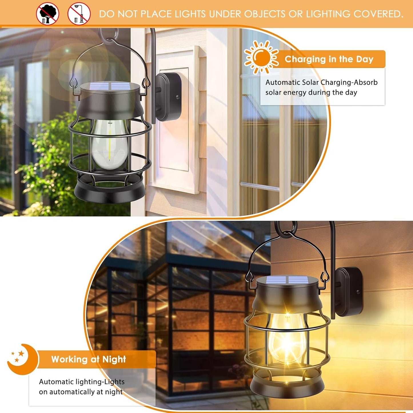 TomCare Solar Lanterns Lights Outdoor Waterproof 4 Pack Metal Hanging Solar Lights Lantern for Outdside Decorative Patio Porch Garden Lawn, Warm White
