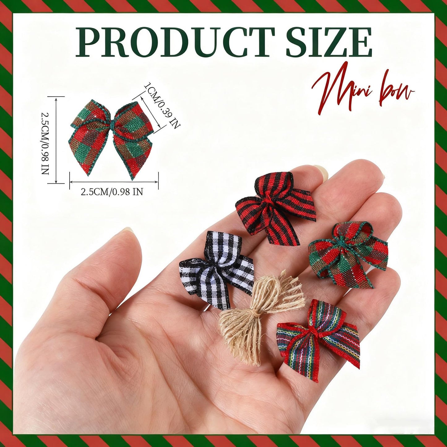 YGDZ 100 PCS Mini Christmas Bows, Small Plaid Ribbon Bows for Crafts, 1 Inch Tiny Buffalo Plaid Burlap Bows for Christmas Decor, Gift Wrapping, Christmas Tree Ornament Bows