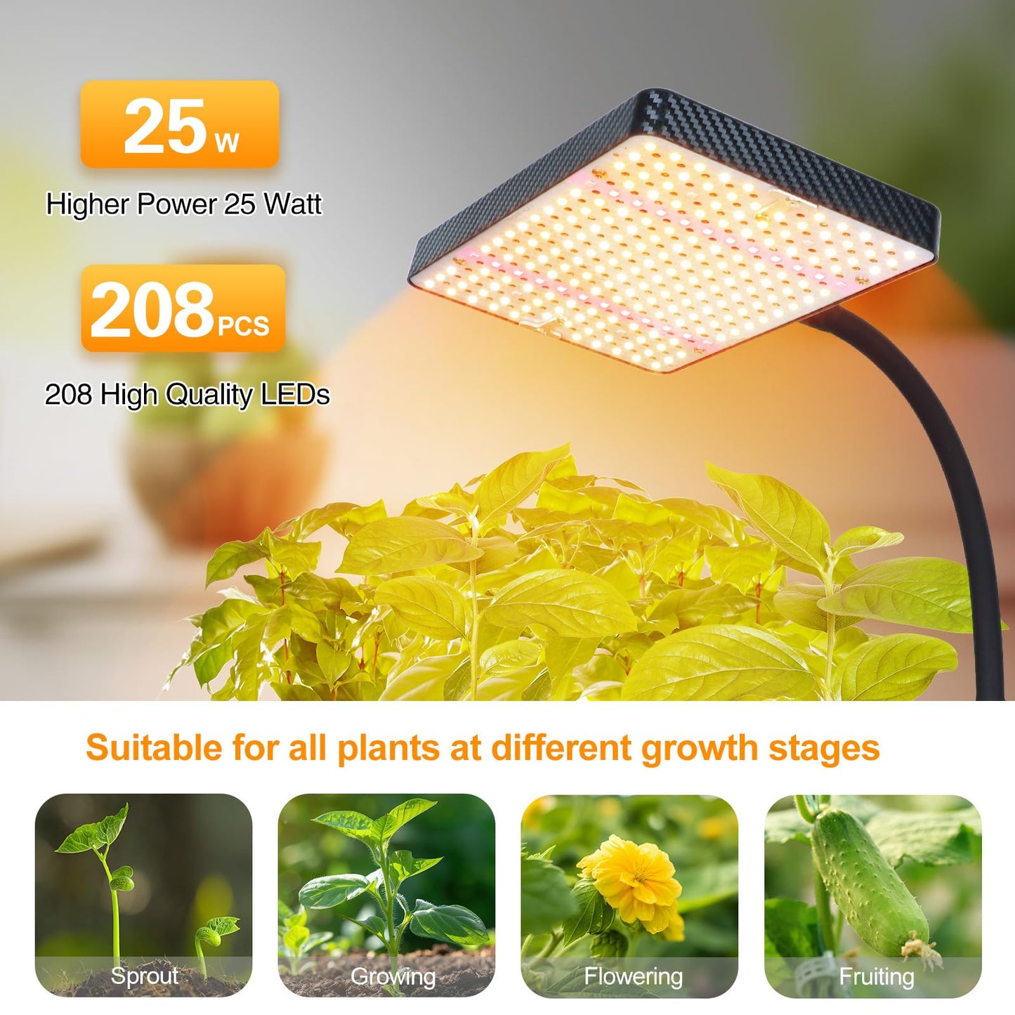 FECiDA Desk Grow Lights for Indoor Plants, Bonsai, Seed Starting, Table Top Grow Light UV-IR Full Spectrum, 25 Watt Power Draw, Bright Enough LED Growing Lamp, 16"-24" Height Adjustable