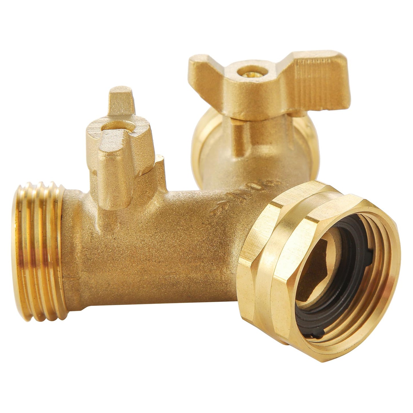 Garden Hose Splitter 2 Way Heavy Duty, Outdoor Faucet Splitter 2 Way, Solid Brass Spigot Splitter Hose Y Splitter with Shutoff Valve