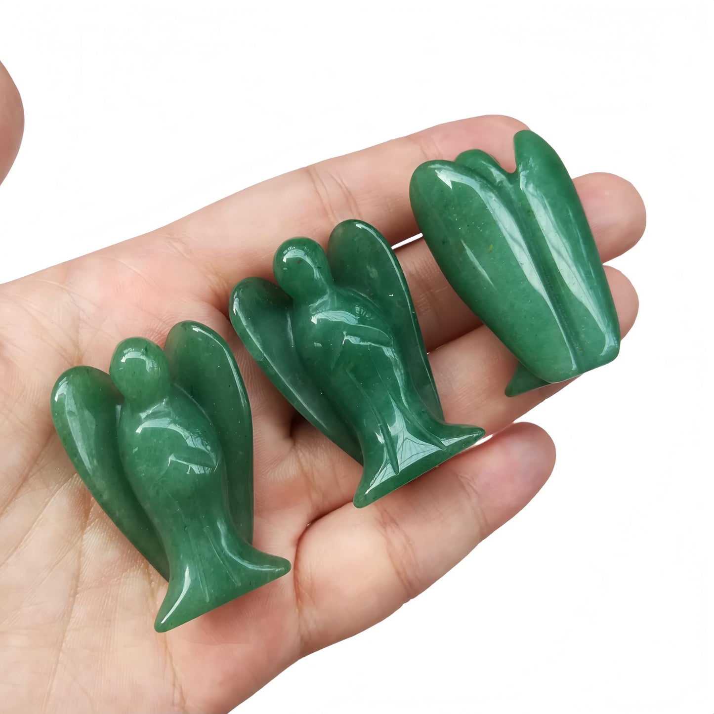 Afucats Natural Green Aventurine Healing Guardian Angel Indoor Decorative Stone,1.5 Inches Carving Pocket Palm Statue,Gift for Her Christmas Décor