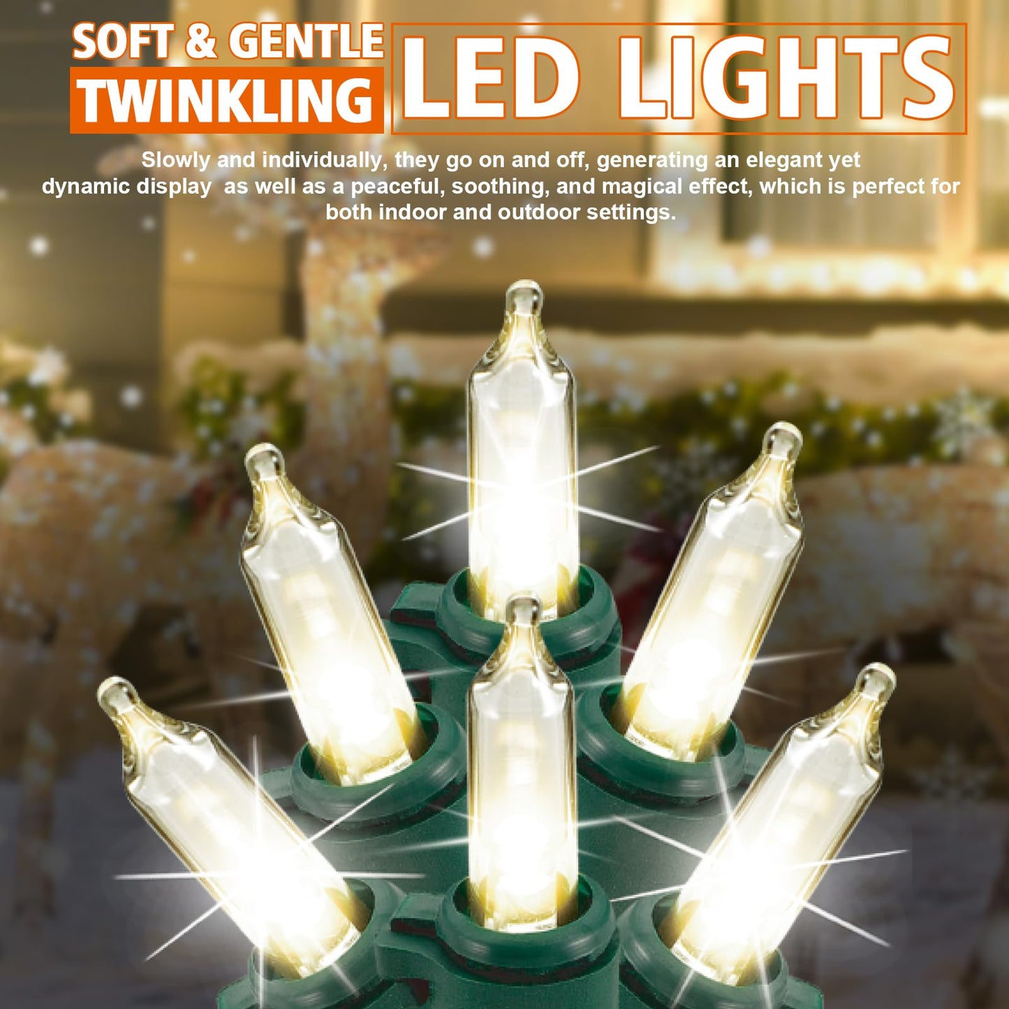 100 LED Slow Twinkle Lights, Soft Twinkling Christmas String Lights, UL Certified 27 Ft, Connect Up to 25 Sets, Indoor & Outdoor Christmas Decorations