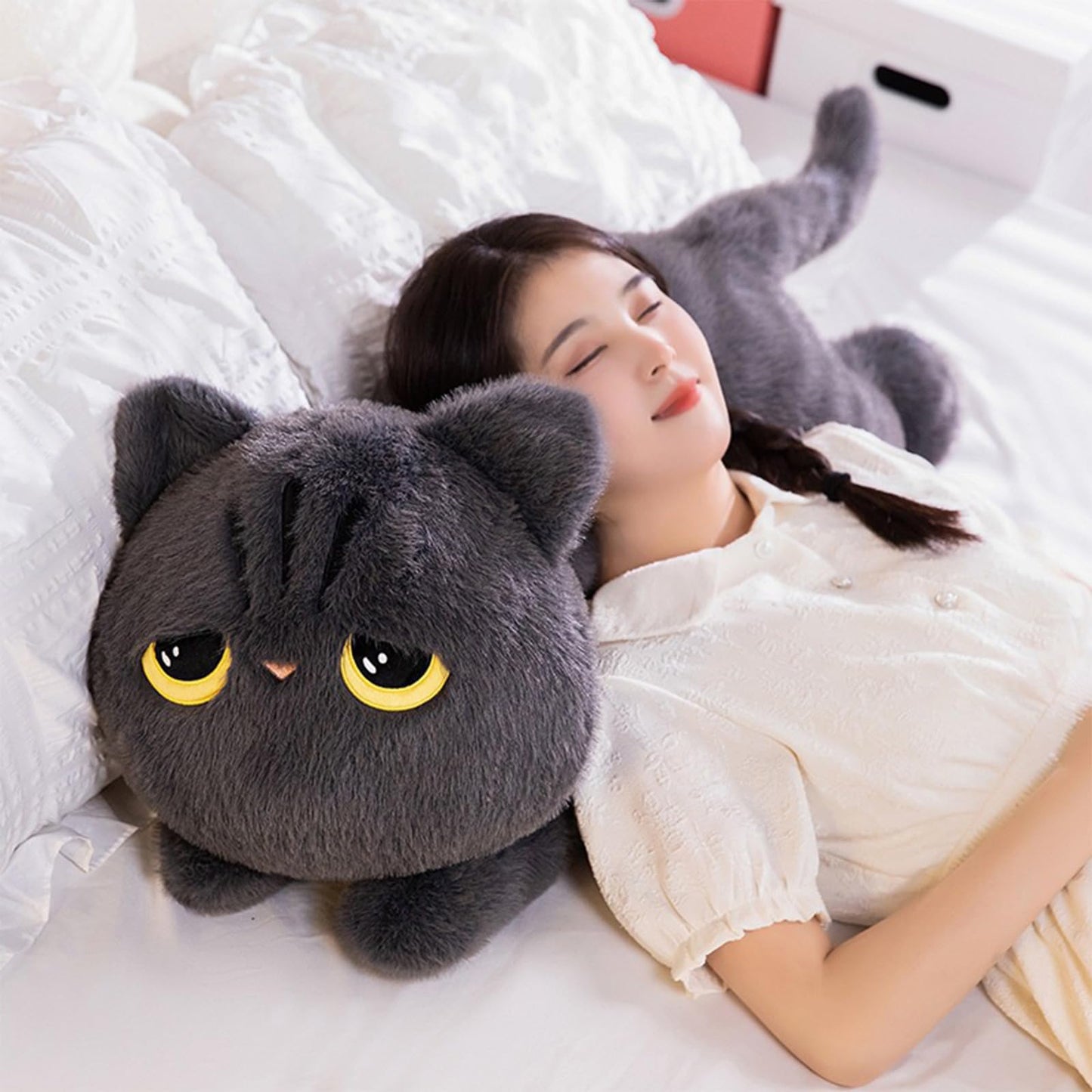 PEACH CAT 27.5" Long Cat Plush Pillow Cute Kitten Stuffed Animals Plushies Toy Gifts for Kids Grey