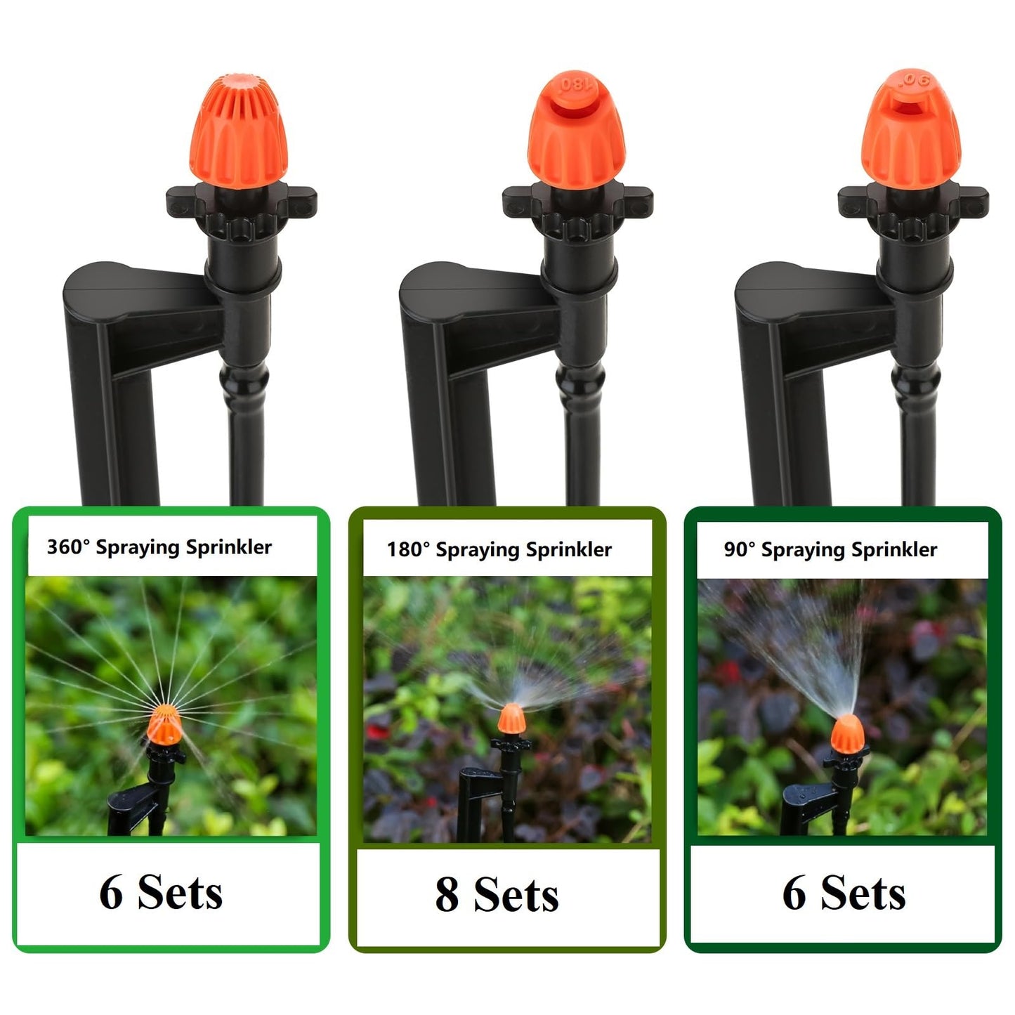 Micro Drip Irrigation Sprinkler Heads: 20 Sets Mixed 360/180/90 Degrees Drip Irrigation Emitters for 1/4 inch Hose Garden Irrigation System