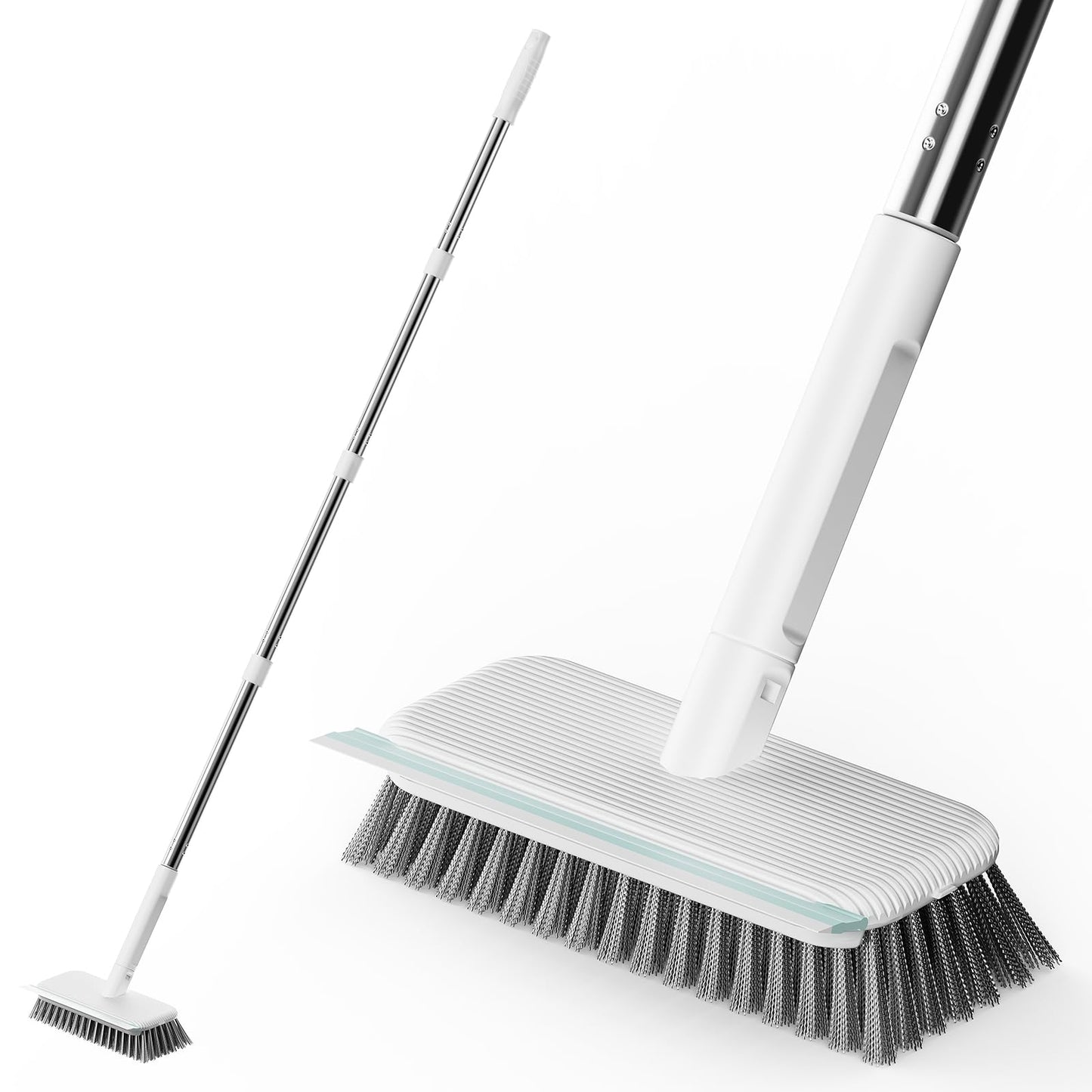 Floor Scrubber, Stainless Steel Wire Scrub Brush with Long Handle, Sturdy, Durable, and Corrosion-Resistant, Outdoor Surface Cleaning for Concrete Patios, Deck, Garden, Garage