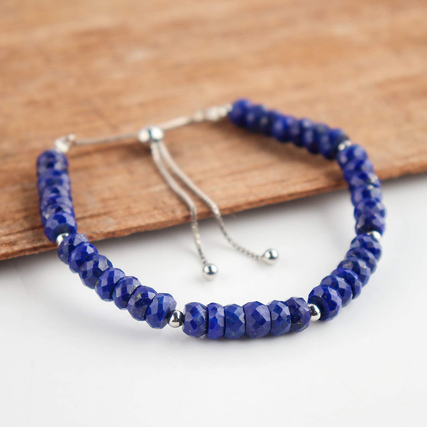 OdrillionGems Natural Lapis Lazuli Gemstones Bolo Bracelet, Faceted Beads, 925 Sterling Silver, Healing Crystals, Handmade, Adjustable Chain, Wedding, Women Jewelry, Chritmas Gifts, Size 10"