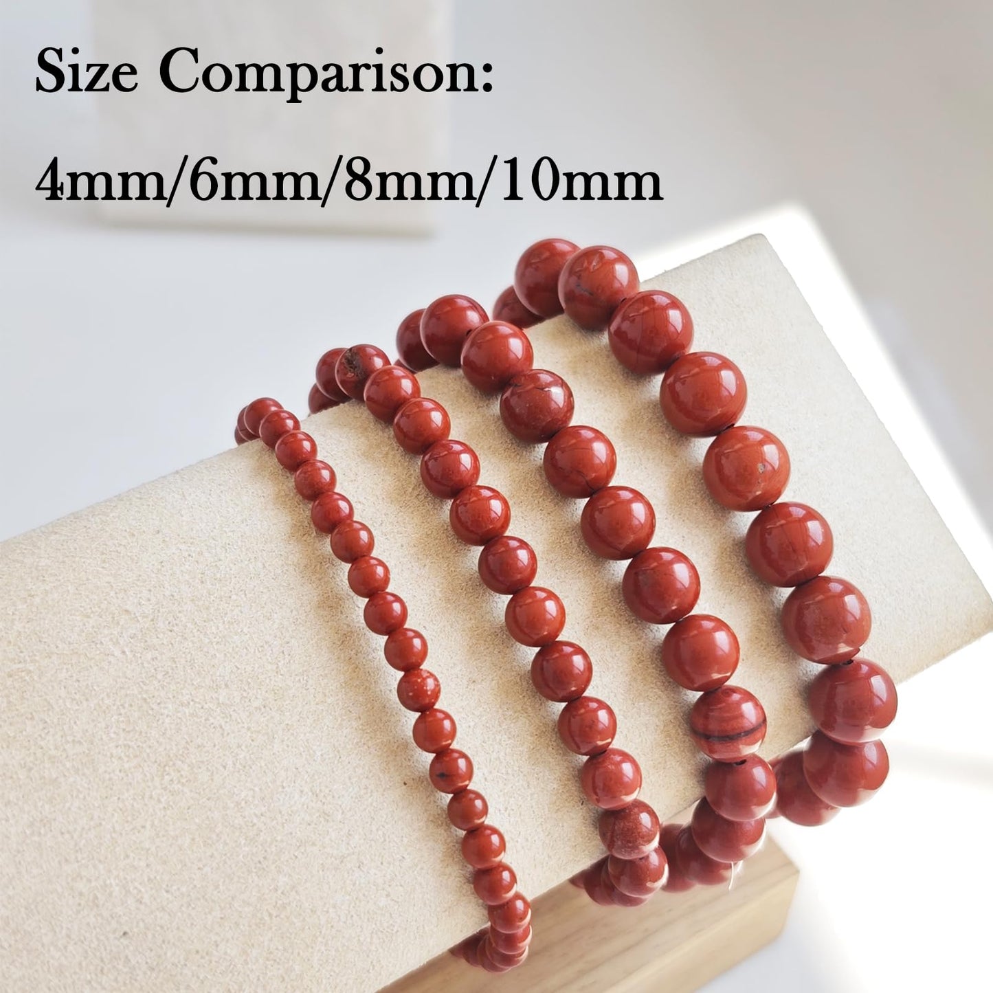 Handmade Natural Gemstone Elastic Bracelet - Healing Crystal Beads Jewelry, Unisex (Red Jasper, 8mm)