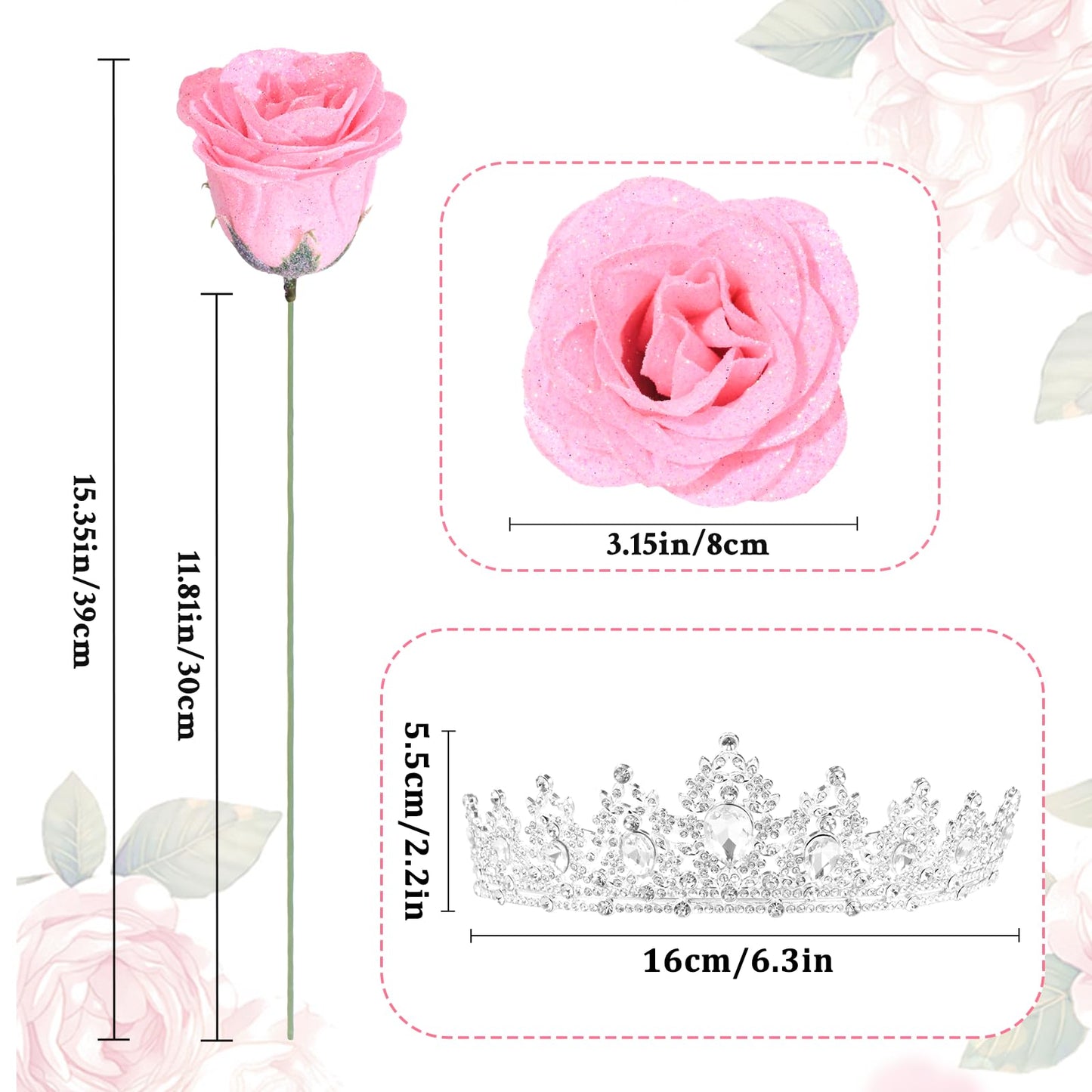 Waipfaru Glitter Roses Bouquet,Birthday Gifts for Women Mom,DIY Fake Flowers Bouquet with Birthday Stand-Up Signs,36 Pink Rose for Grandma Wife Friends