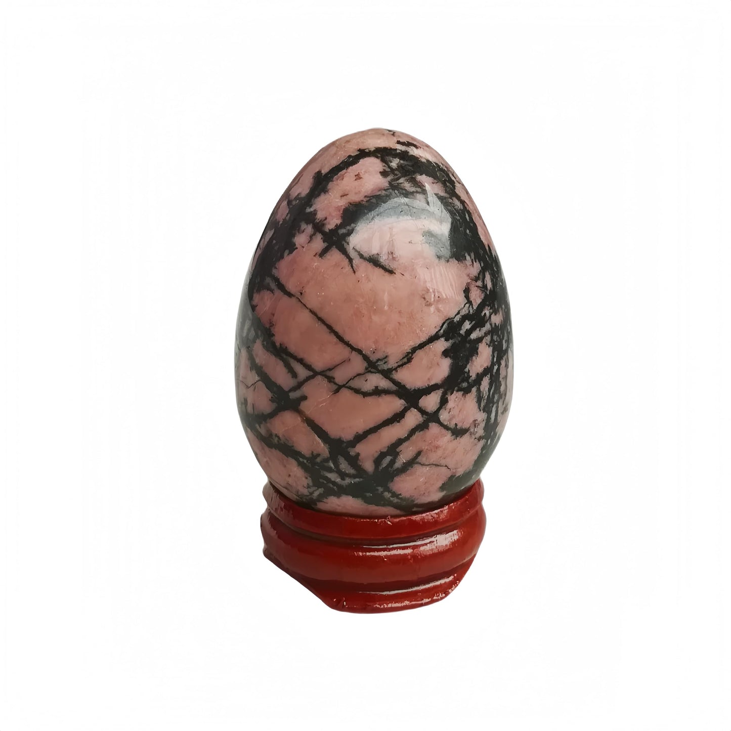Sunshcat Natural Rhodonite Egg Shaped Meditation Chakra and Home Decor Balance Crystals and Healing Stones Statue Set,35 * 50mm Easter and Thanksgiving Gift,with Wooden Bracket