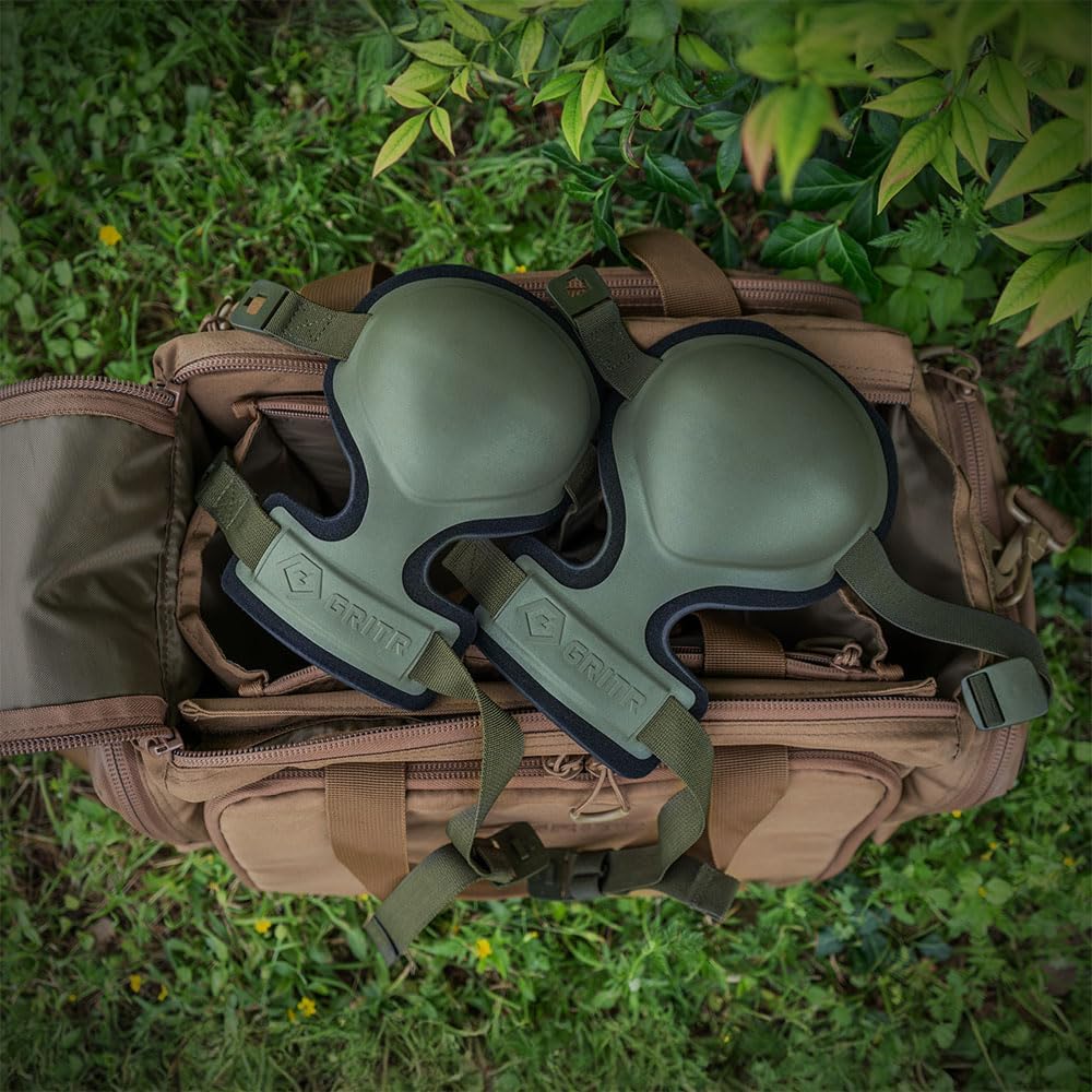 GRITR Tactical Knee Pads for Work, Hunting, Construction, Gardening, Paintball w/Foam Padding, Hard Shell & Adjustable Straps - Heavy Duty Professional Knee Protectors for Men & Women, Ranger Green