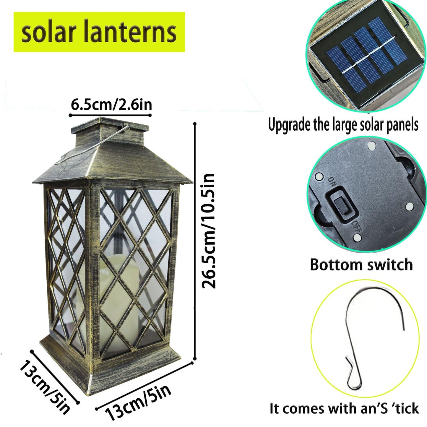 Solar Lanterns Outdoor Hanging Garden Lantern Waterproof LED Flickering Flameless Candle Mission Lights for Table,Outdoor，Mothers Day Gifts Mom Wife (1pack)