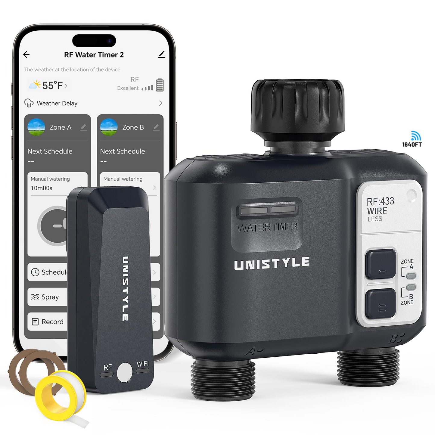 [All-New 2027] 1700FT WiFi Sprinkler Timer 2 Zone, Unistyle Smart Hose Timers Compatible Alexa & Google Voice and App Control, Water Timer for Garden Hose with Auto & Manual Modes for Garden Lawn
