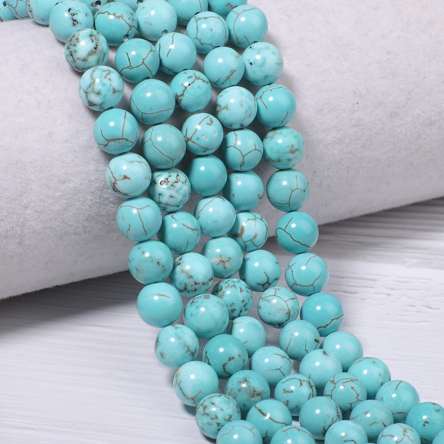 NITOPUPU 100Pcs 8mm Natural Smooth Turquoise Gemstone Beads Round Loose Stone Beads for Jewerly Making with Crystal Stretch Cord