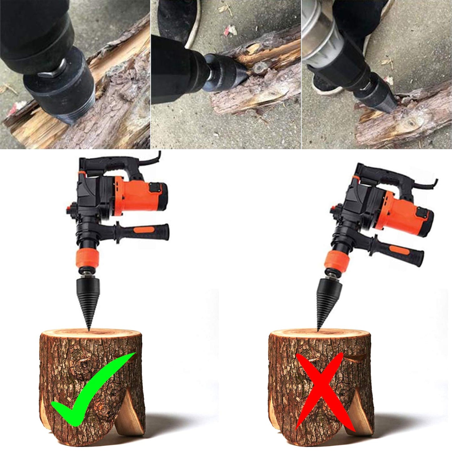 Firewood Log Splitter, Wood Log Splitter, Easy Splitter Detachable Drill Bit Heavy Duty Electric Drills Screw Cone Driver Removable (Round+Square+Hex 32mm)(Black)