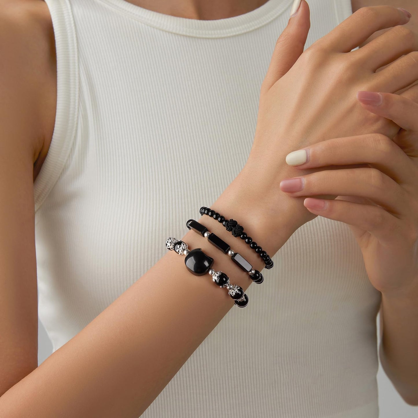 Pendlixy 3Pcs Money Attraction Cat Bracelet - Black Obsidian Women Bracelets -Wealth Prosperity Abundance Stone Bead Bracelet,Crystal Spiritual Cute Protection Stretch Bracelet,Good Luck Feng Shui Bracelets For Women Gifts