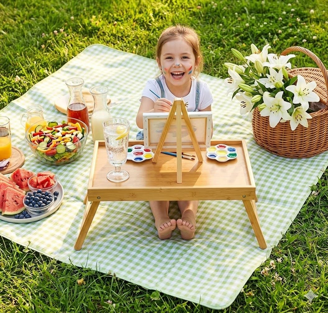 Bamboo Bed Tray Table with Foldable Legs, Breakfast Tray for Sofa, Bed, Eating, Working, Used As Laptop Desk Snack Tray by Pipishell