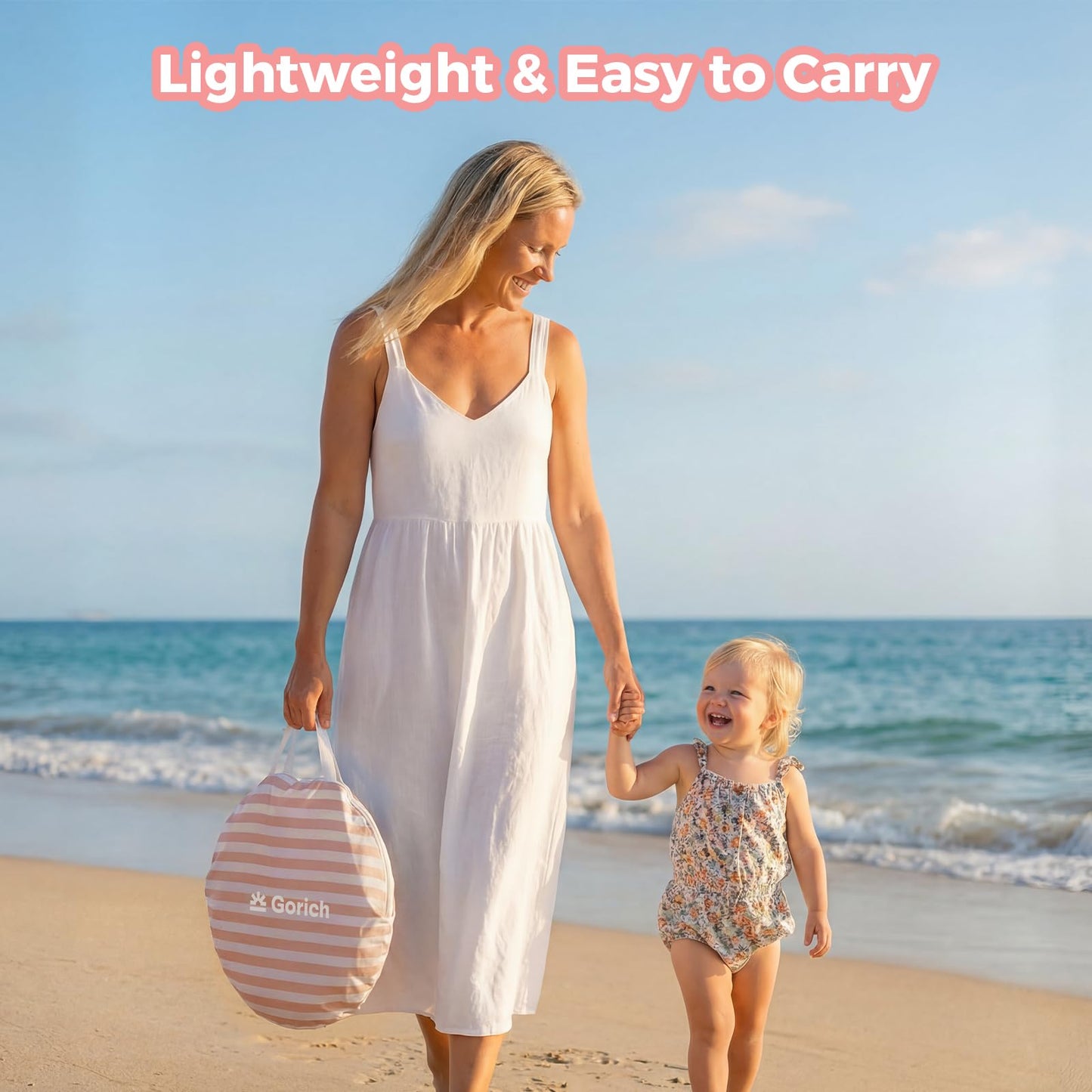 Gorich Pop Up Baby Beach Tent with UPF50+ UV Protection, Portable Toddler Sun Shelter with Mesh Ventilation, Lightweight & Foldable Play Shade Tent for Beach, Park & Backyard