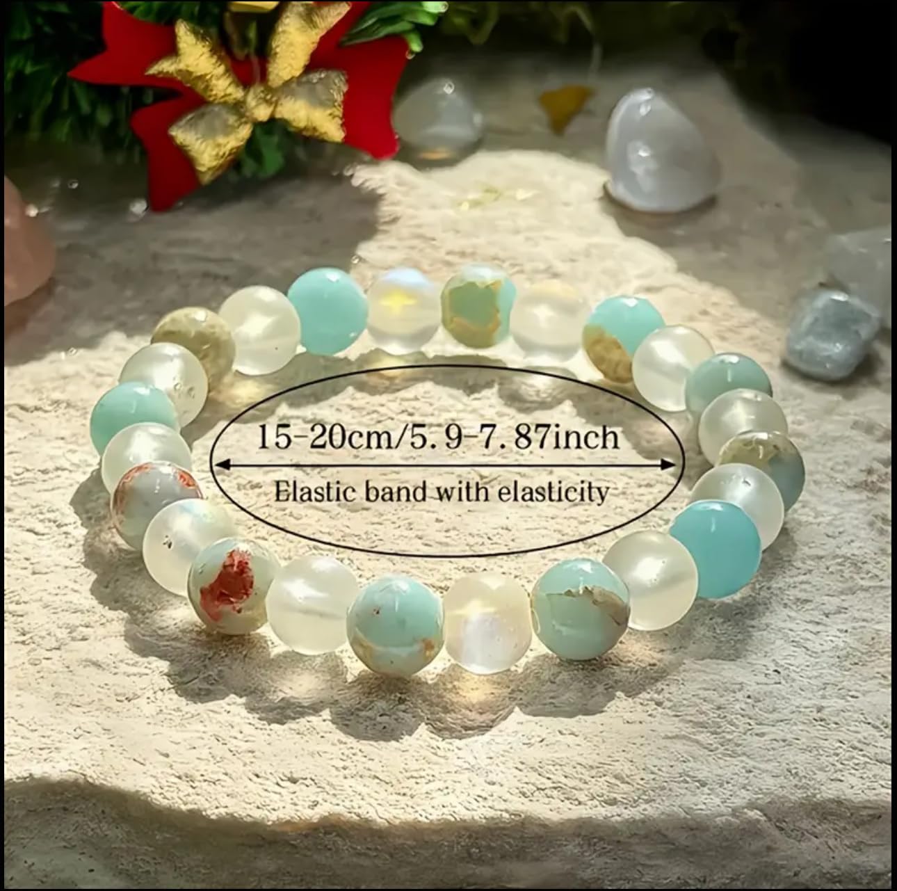 TUQBA Healing Crystal for Women and Men Amazonite White Agate Stress Relief Natural Stone Stretch Beaded Bracelet Christmas Gift for Baptism, Birthday, Mothers days gift