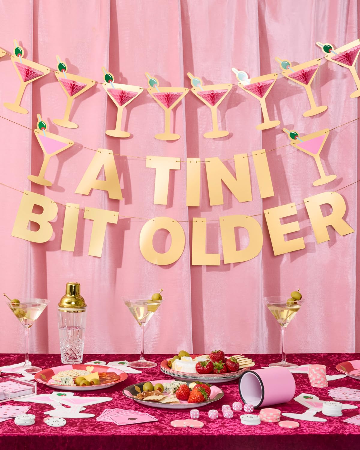 xo, Fetti Martini 3D Pop Up Gold Foil Banner - 5 Ft. | Bachelorette Decoration, Birthday Party Sign, Casino Decor, Girl Cocktail Backdrop, Vegas Photo Booth Background
