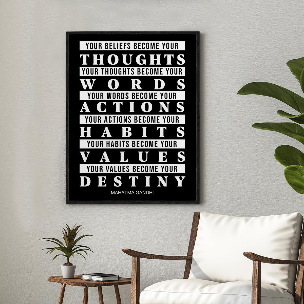 Inspirational Framed Canvas Wall Art Positive Watch Your Thoughts Poster Print Wall Decor Motivational Painting for Home Bedroom Office Decoration 11.5x15 Inches