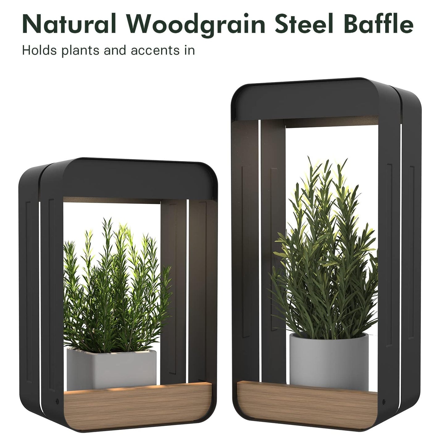 Grand patio Outdoor Solar Wall Sconce Shelf Planter, Decor LED Waterproof Wall Light Lamp with Woodgrain for Patio, Porch, Solar Energy, Black (S-Rectangle)