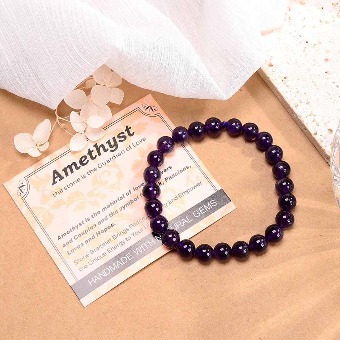 MASSIVE BEADS Amethyst - Guardian Stone - Handmade Handmade Yoga Stretch Elastic Bracelet Natural Stone Crystal Healing Power Energy Gifts for Unisex Adult 4mm