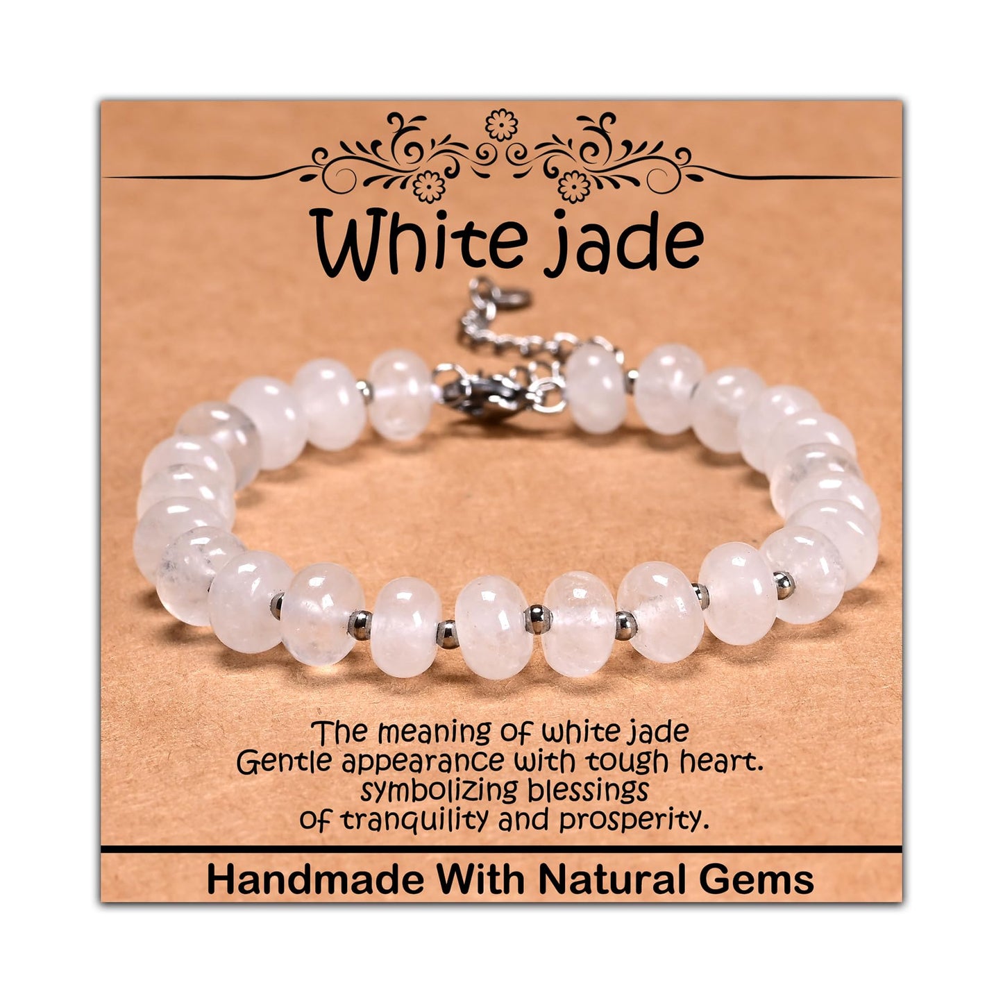 CHCCOYE 5x8mm Natural Healing Gemstone Bracelet – Handmade Yoga Beaded Bracelet, Stress-Relief Crystal Jewelry for Men & Women (White jade)