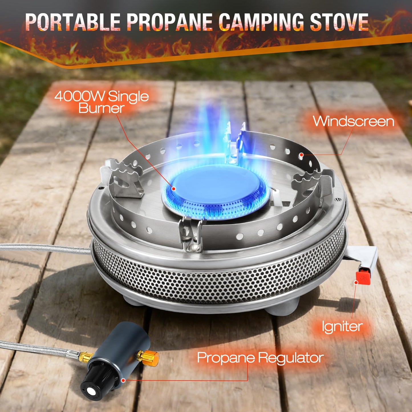 Propane Camping Stove, Portable Camp Gas Stove 13500BTU Burners with Piezo Ignition, Carrying Bag