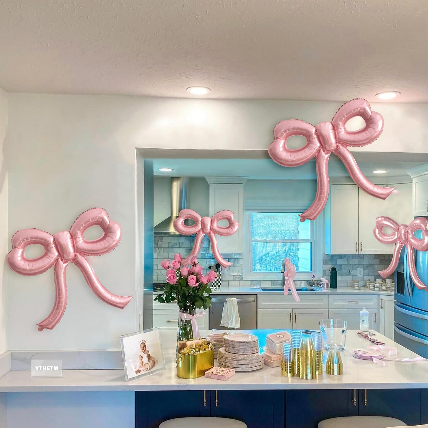 4 Pcs Pink Bow Balloons Bow Party Decorations for Girl Women Pink Bow Birthday Decorations Giant Foil Balloon for Baby Shower Bridal Engagement Wedding Decor Bachelorette Party Supplies