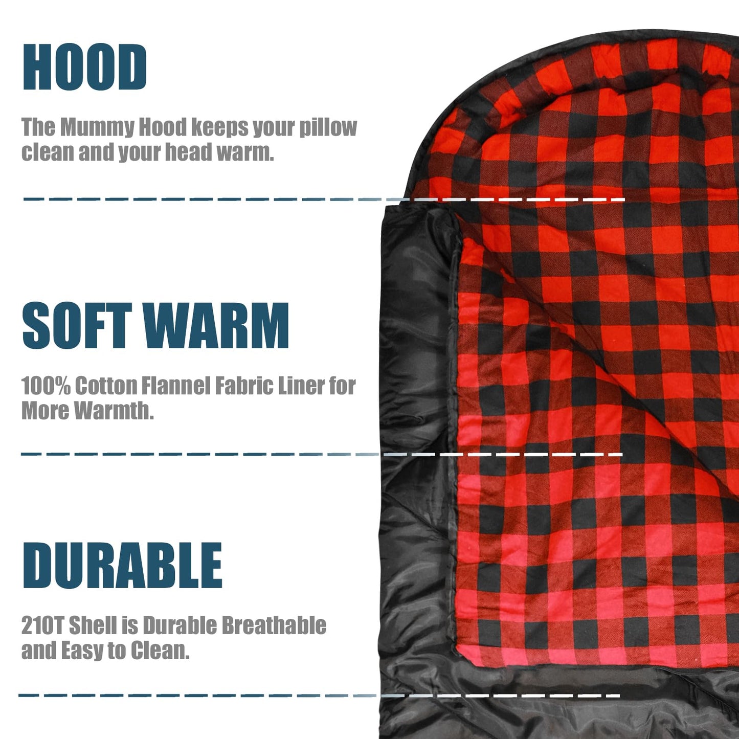 ShinHye 0 Degree Sleeping Bag for Adults - Cotton Flannel 4 Season Cold Weather Winter, XXL Big and Tall Camping Sleeping Bag with Compression Sack (Black1, 90"×35" Right Zip)