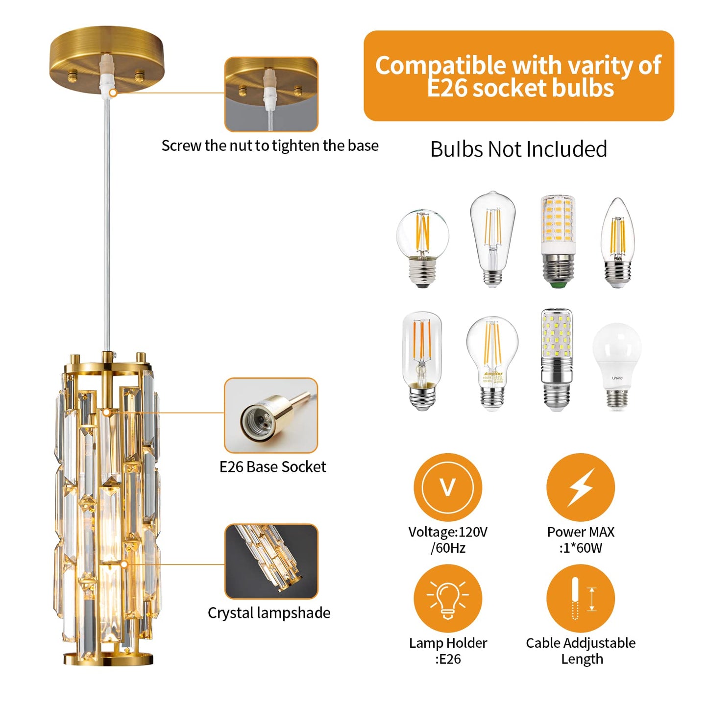 LMQNINE Pendant Lights Modern Gold Pendant Light Mini Crystal Chandelier Pendant Lighting for Kitchen Island Dinning Room Bedroom Kitchen Sink Lighting (Gold 3-Pack)