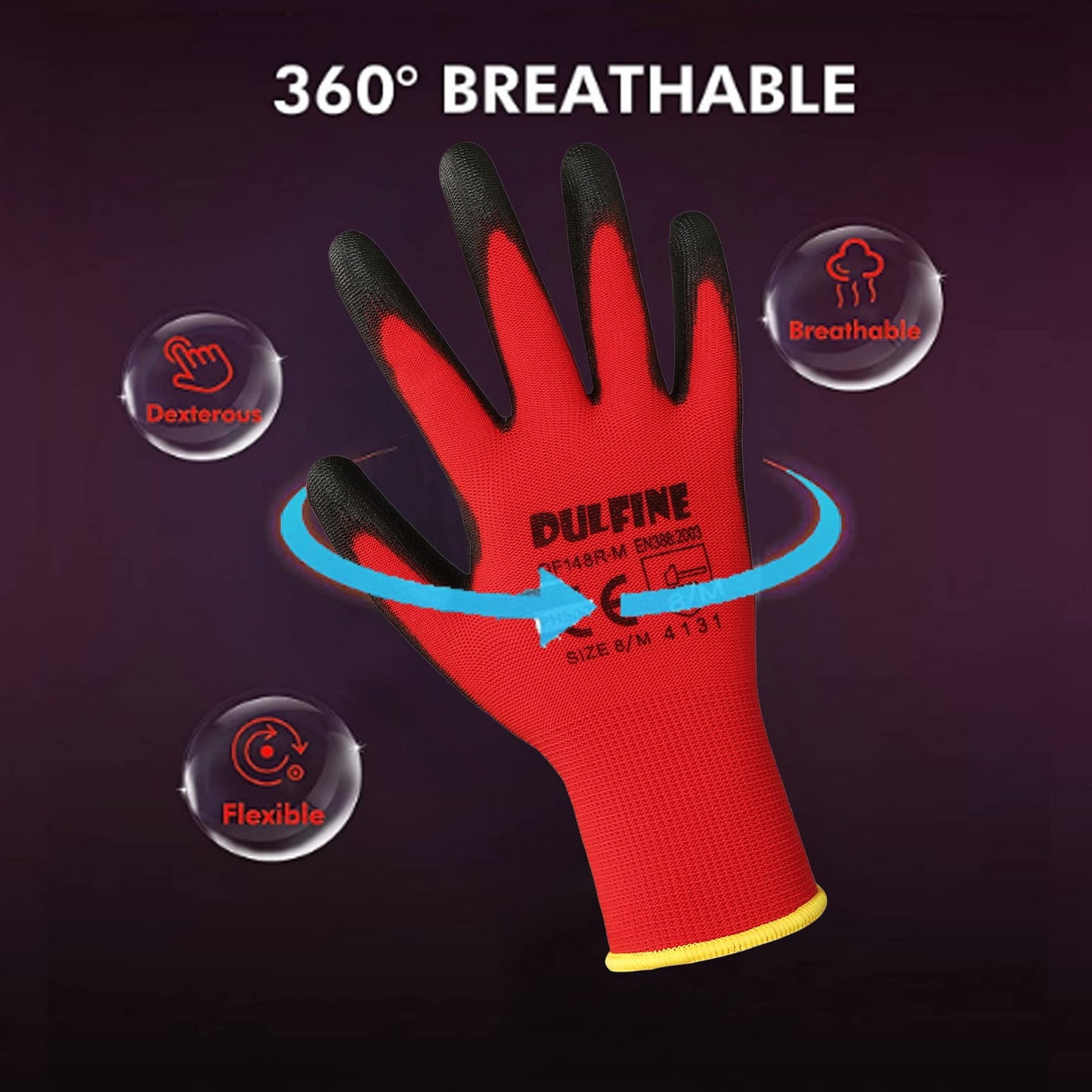 Safety Work Gloves PU Coated-12 Pairs,Red Seamless Knit Glove with Polyurethane Coated Smooth Grip on Palm & Fingers, for Men and Women, Ideal for General Duty Work (Medium)
