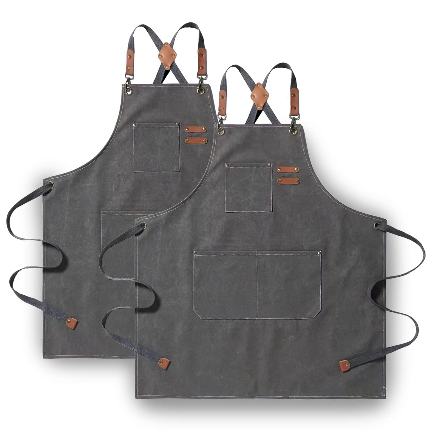 Tosewever 2 Pack Canvas Cross Back Chef Apron for Men Women with Pockets, Cotton Tool Aprons for Cooking Kitchen BBQ Artist (Grey, 2 Pack)