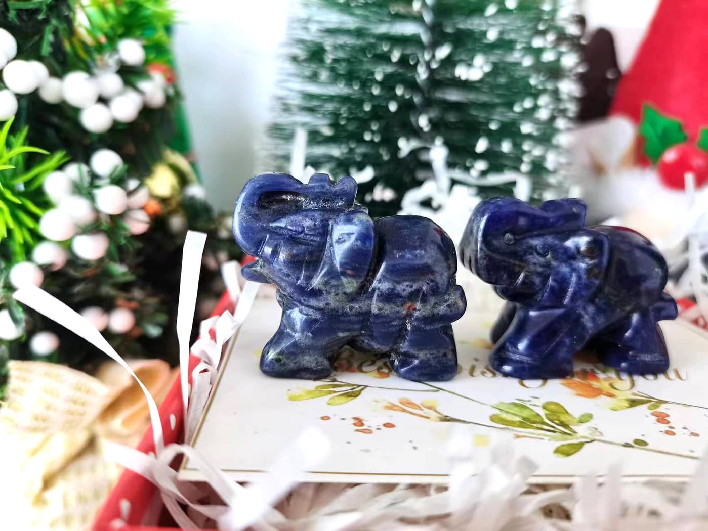 QINJIEJIE Crystals Elephant Decor Blue Sodalite Cute Desk Stones Statue Natural Gemstones Decoration Home Room Office Pocket Figurine Meditation Spiritual Christmas Stocking Stuffers Gift Women