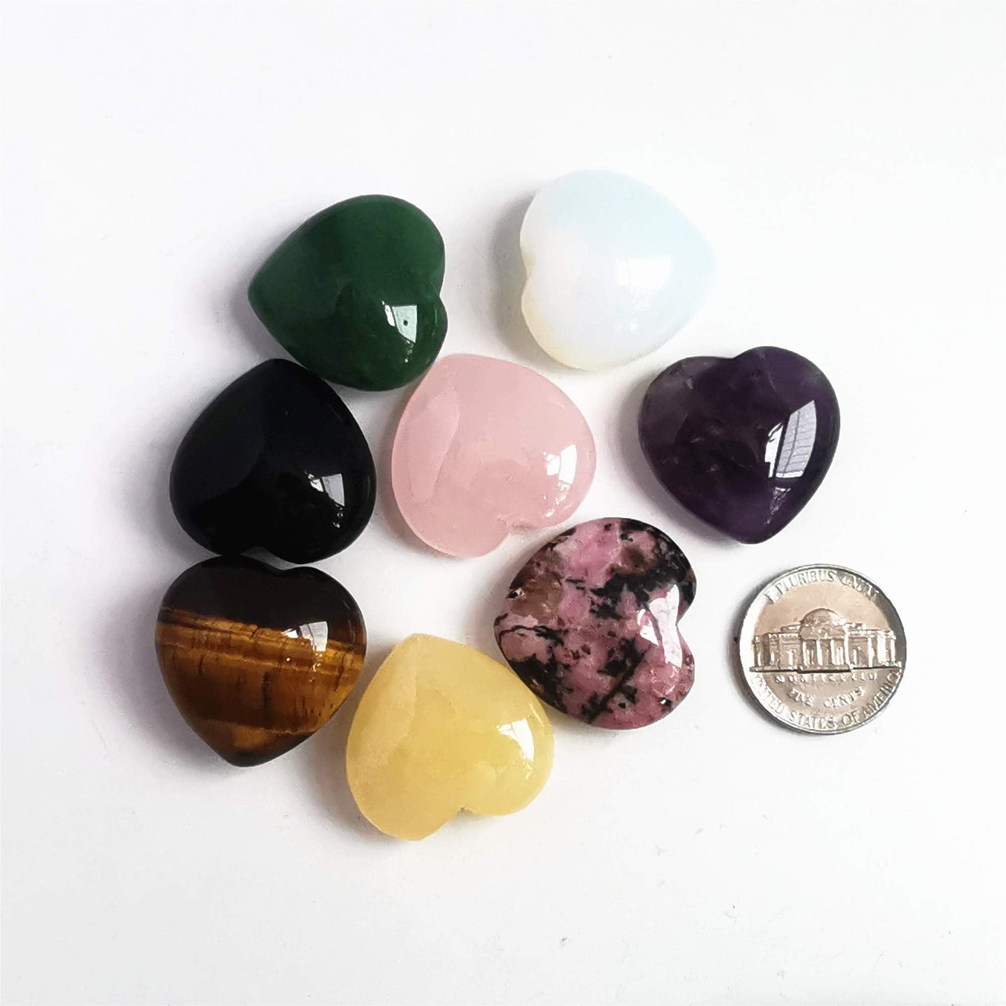 Bacatgem 3 Pcs Pocket Palm Thumb Healing Crystal Heart Love Worry Stones,1 inches Reiki Balancing Crystal and Healing Stones(Rhodonite+Rose Quartz+Yellow Jade)