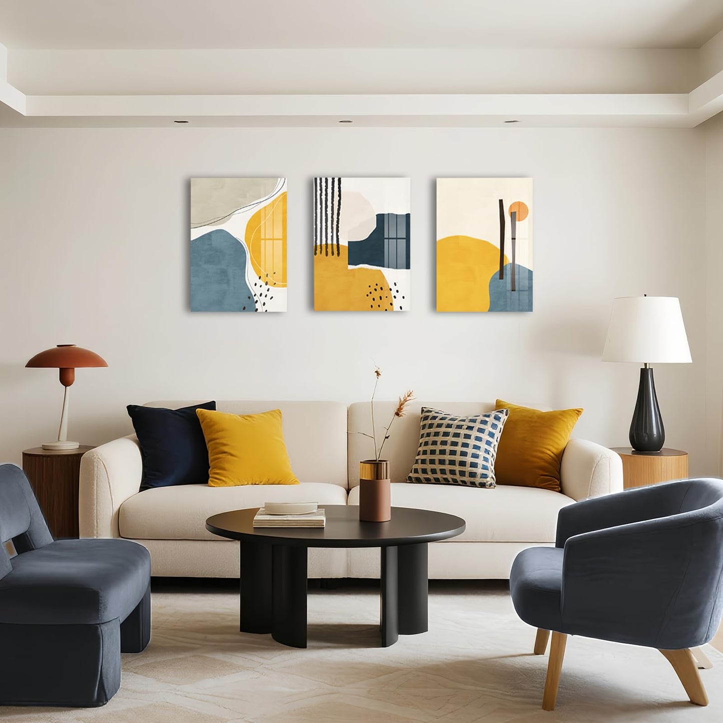 Framed Neutral Canvas Wall Art Abstract, 3 Pcs Modern Abstract Art Wall Decor, Canvas Wall Art for Living Room Bedroom Bathroom Office 12″ X16″
