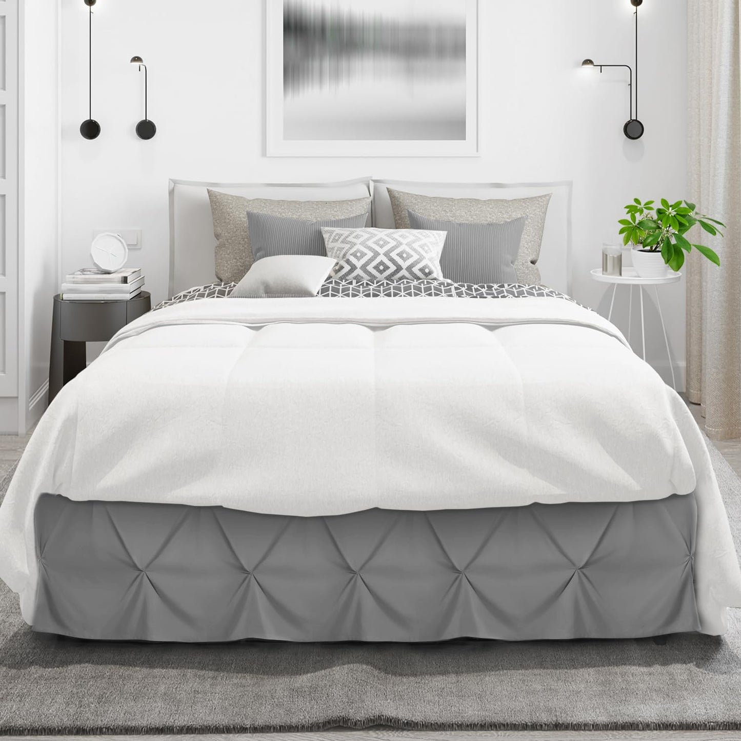 Nestl Dark Grey Bed Skirt Queen Size, Pinch Pleat Queen Bed Skirt, 14" Inch Drop Queen Bedskirt, Hotel Quality Gray Bed Skirts Premium Microfiber Bedskirt for Queen Bed, Dark Grey Bed Skirts