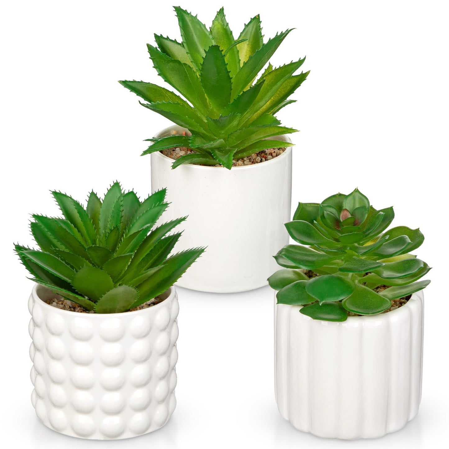 Briful Succulents Plants Artificial in White Ceramic Pots (Set of 3), Small Fake Plants for Home Office Desk Decor – Modern Mini Potted Succulents for Bathroom, Bedroom, Living Room Table, Shelf