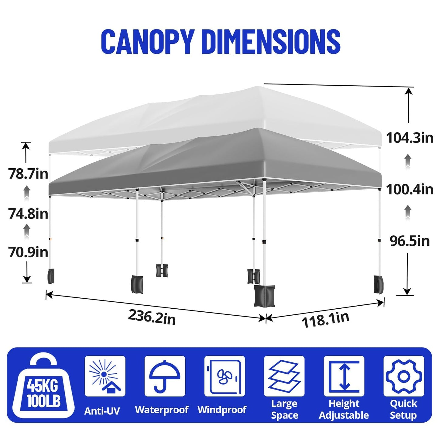 10x20FT Pop Up Wedding Party Tent with 6 Sidewalls, Heavy Duty Commercial Outdoor Canopy Gazebo, All Season Wind & Waterproof with Storage Bag, Gray