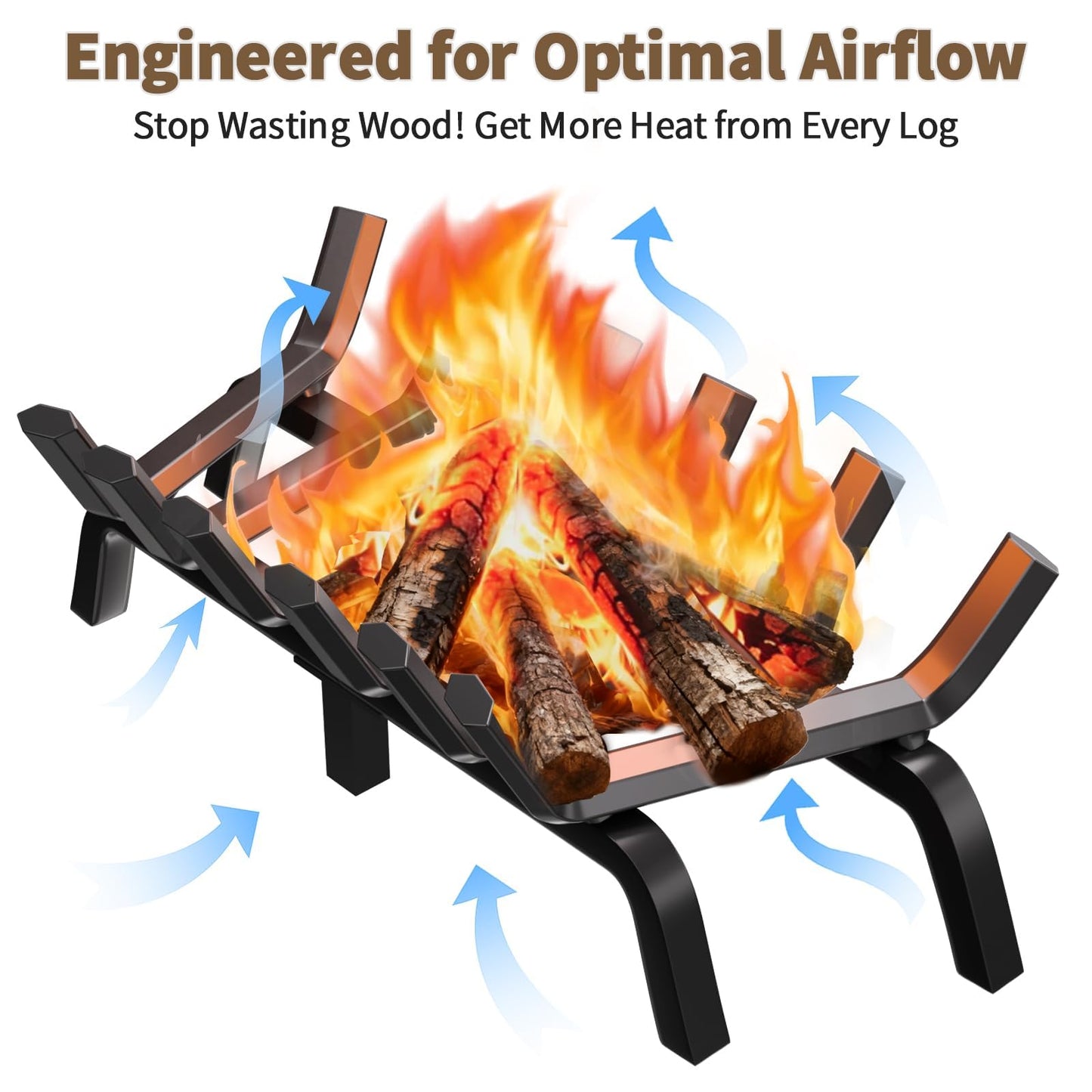 AMAGABELI GARDEN & HOME Fireplace Grate Log Holder 24 Inch Firewood Burning Rack Heavy Duty Wrought Iron Solid Steel for Chimney Hearth Fire Pit Outdoor Kindling Tools Wood Stove Accessories