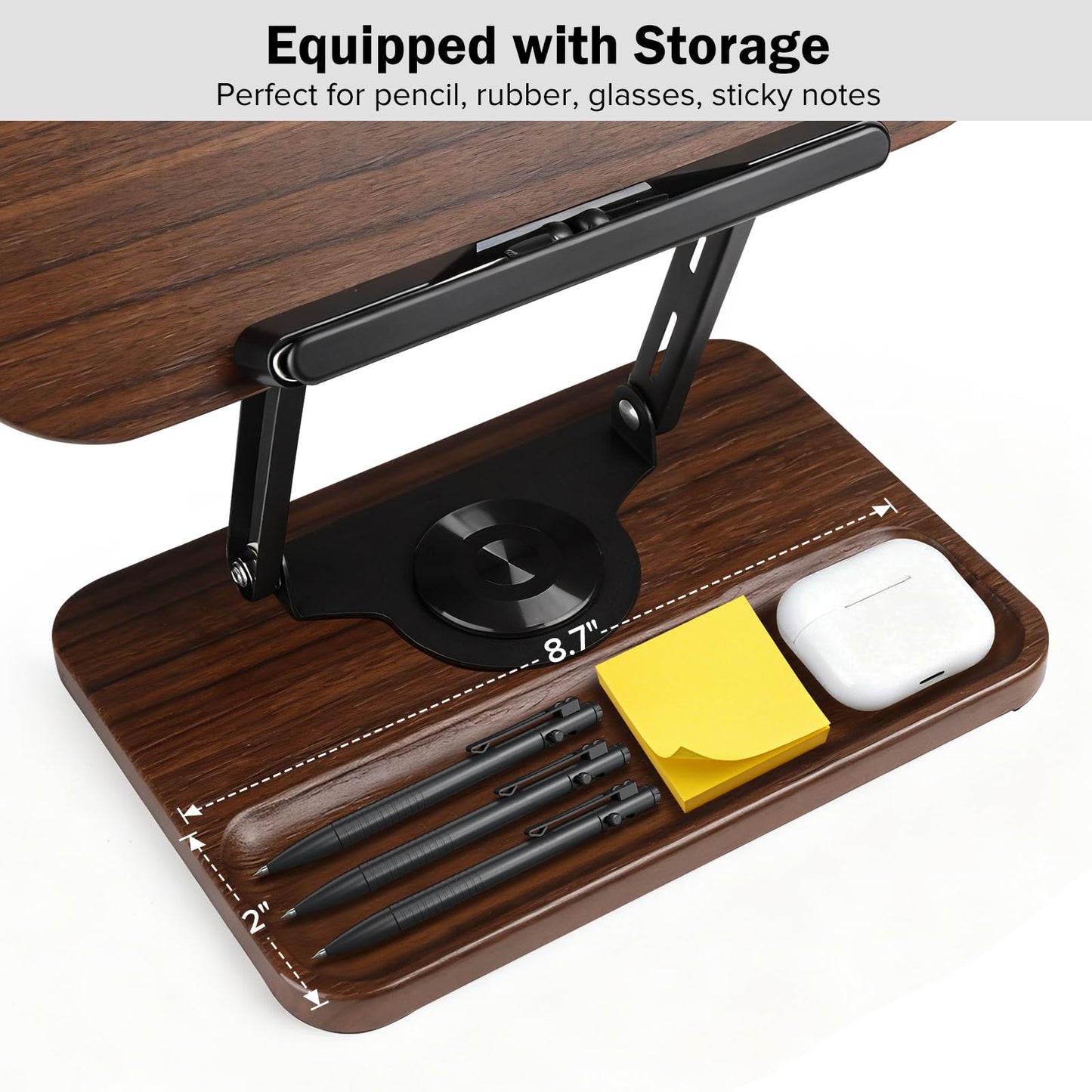 UikJOY Book Stand with Light & Storage, Book Holders for Reading Hands Free, Wooden Cookbook Stand with Adjustable Height & 360 °Angle for Recipe,Magazine,Laptop,Tablet, Bible