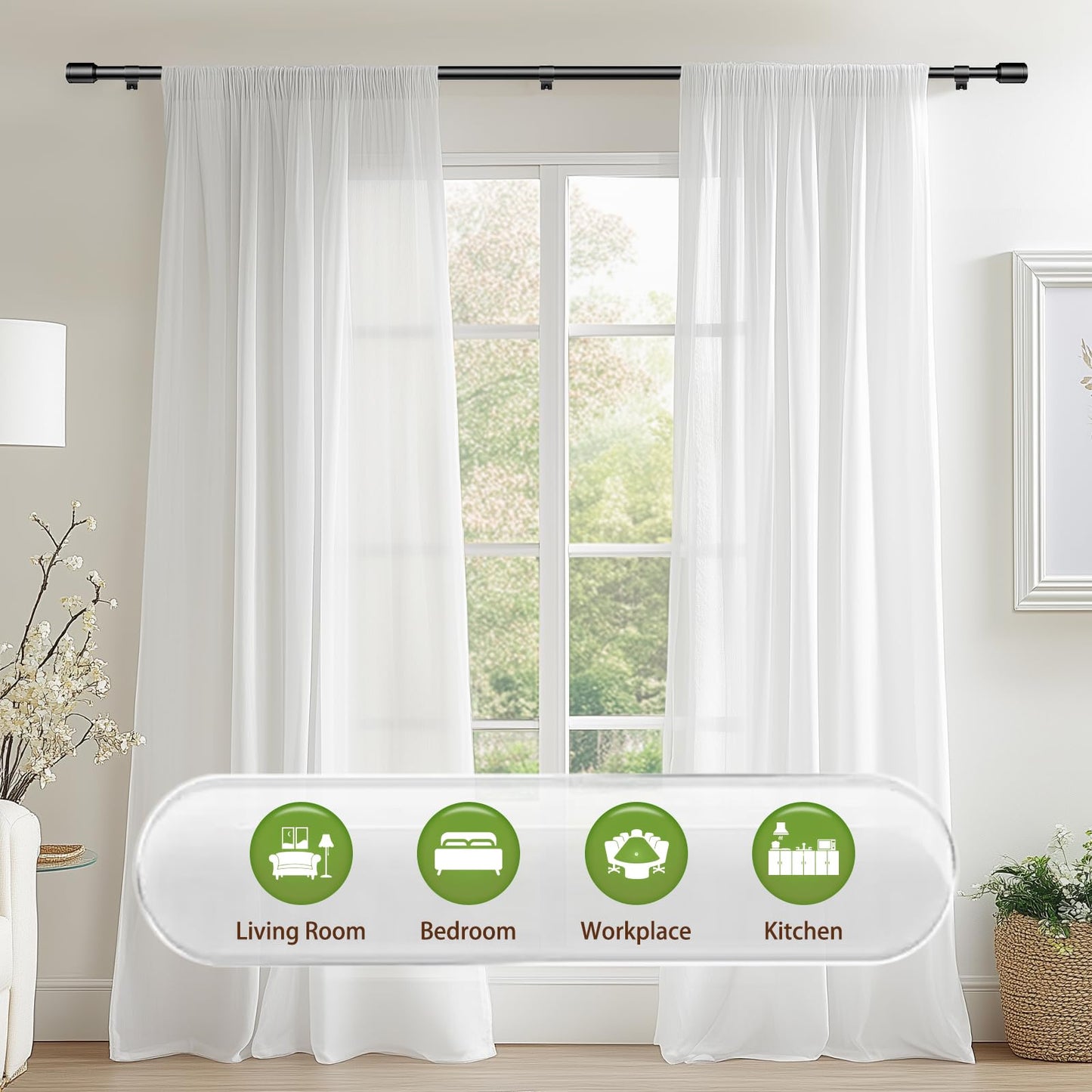 5/8” Diameter Curtain Rods 30-90 Inch, for 30-84 Inch Windows, Adjustable Splicing Black Curtain Rods for Windows with Brackets, Window Rod Long Small Curtains Rod