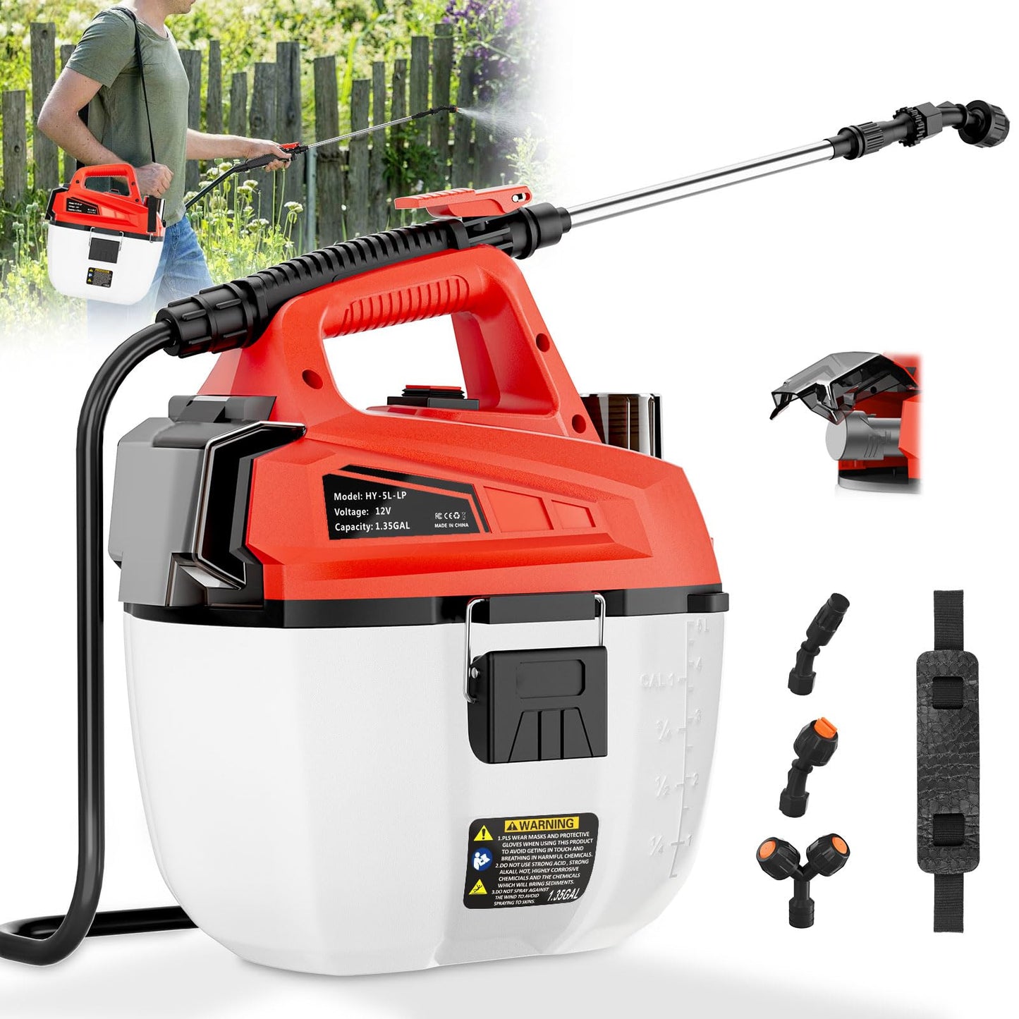 Battery Powered Sprayer Compatible for Milwaukee 12V Batteries, 1.35 Gal Handheld Garden Sprayer, 3 Nozzles, Extendable Pole, Electric Pump Sprayer for Yard, Farm, Plants, Weeds, Lawn Care(No Battery)