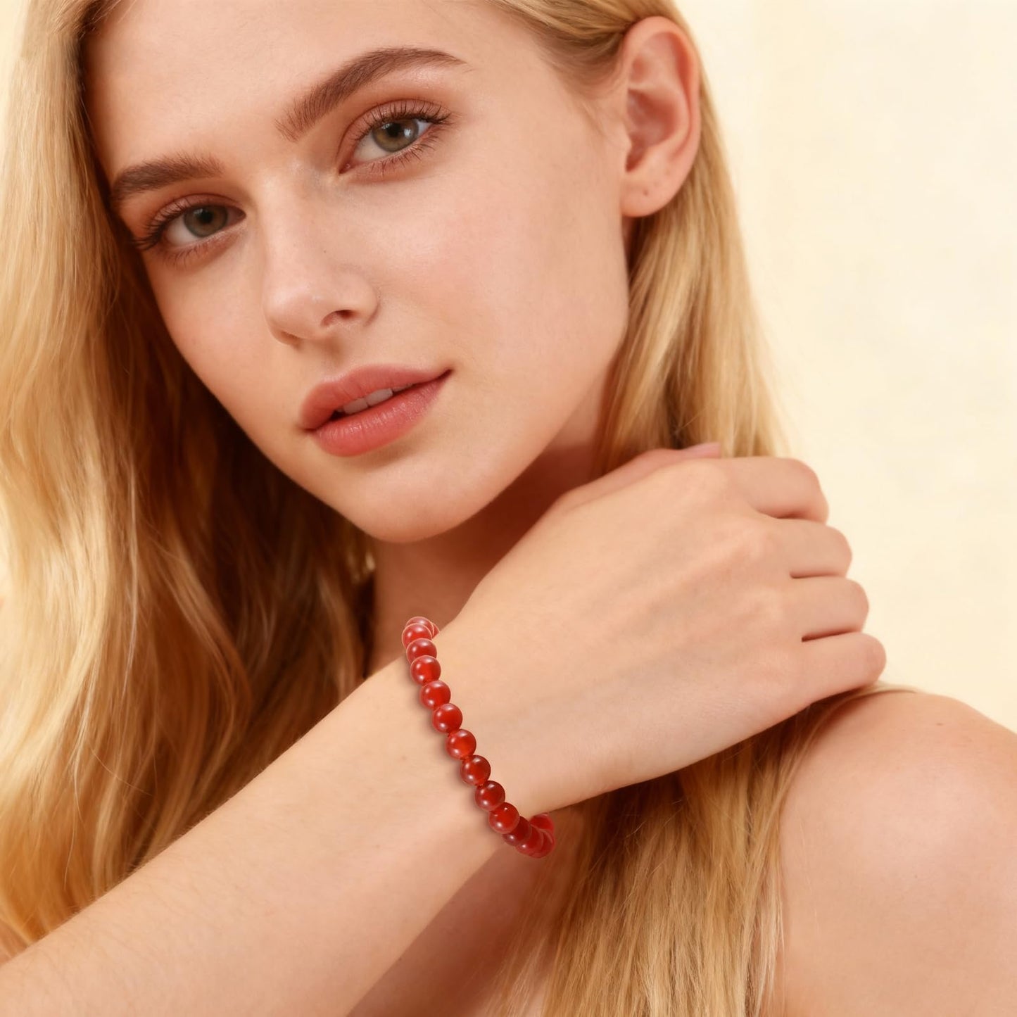 Naupyal July Birthstone Bracelet for Women Men,Red Jade Natural Stone Beaded Bracelets,Healing Crystal Gemstones Stretch Bracelet Stress Relief Month Bracelet Birthday Jewelry Gifts