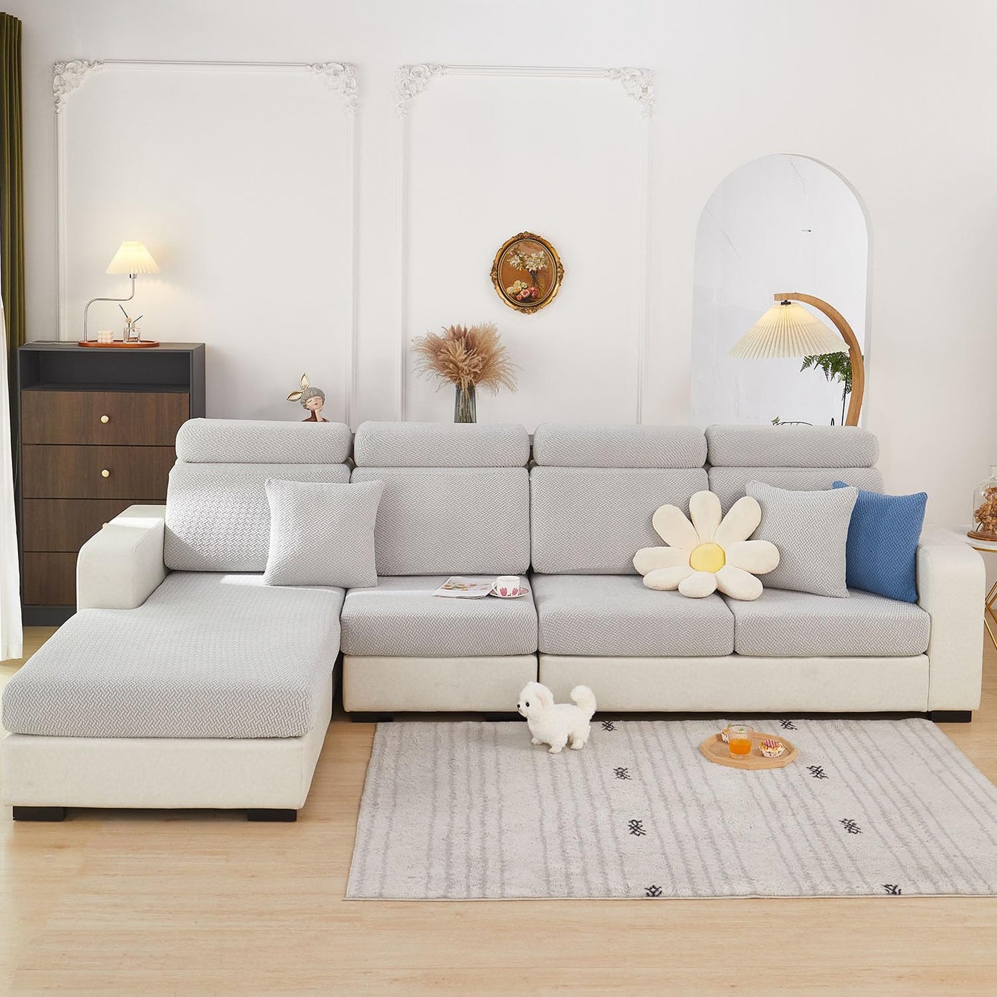 Disayu Sofa Covers Couch Covers for Sofa Pet Friendly Couch Cushion Covers Universal Sofa Covers Washable Stretch Slipcovers for Sectional Sofa (Texture Light Gray,Large Single Seat Cover)