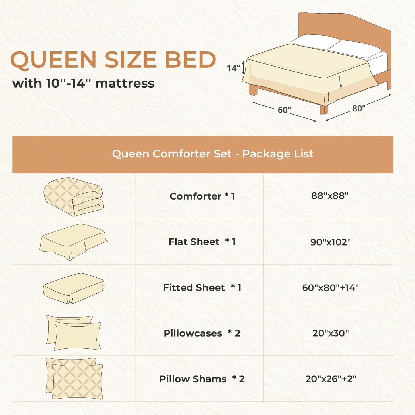 Sasttie Queen Comforter Set, 7-Piece Bed in a Bag, Pintuck Bedding Sets for All Season, Includes Comforter, Flat Sheet, Fitted Sheet, Pillowcases and Pillowshams, Beige