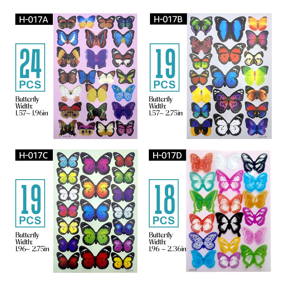 80pcs Butterfly Wall Decor - Plastic Butterflies Wings Foldable Removable Waterproof Reusable Mural Wall Stickers for Home Room Bedroom Party Wedding Christmas Decorations