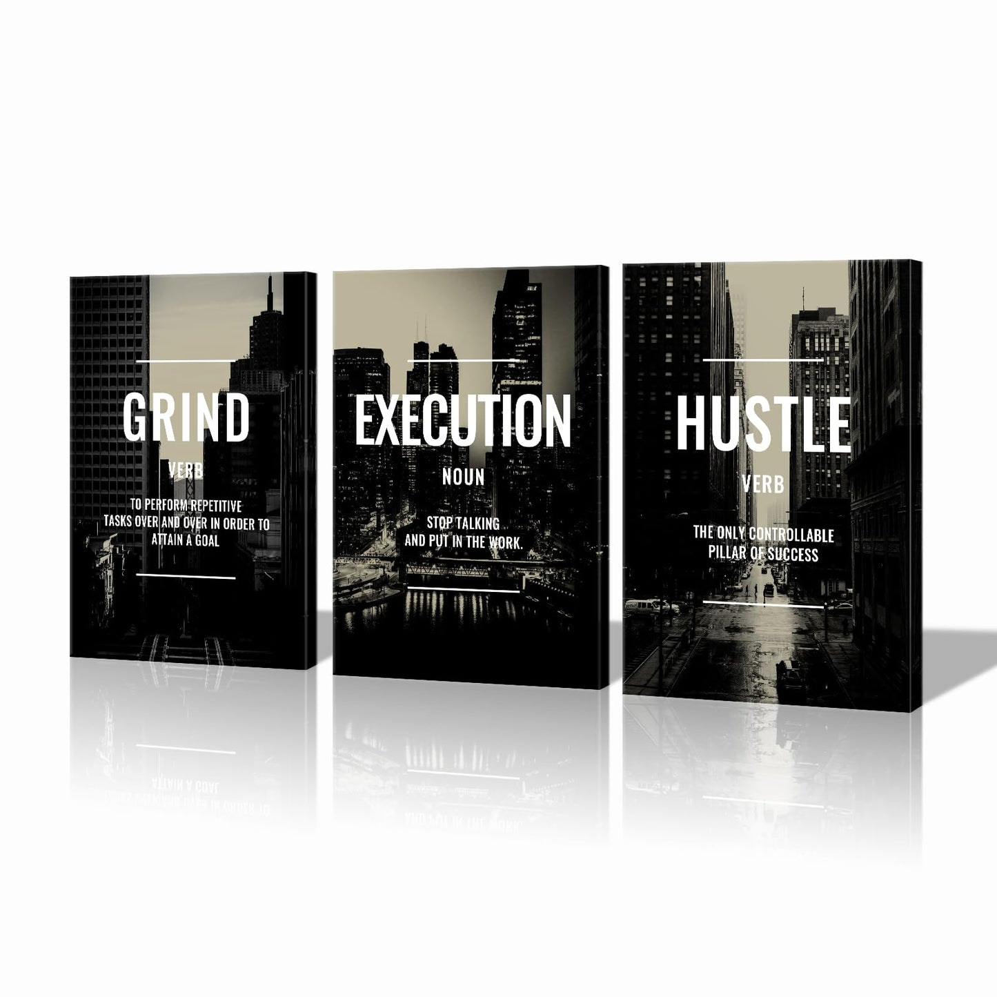 Xbolu Motivational Wall Decor Framed Grind Hustle Execution Wall Art Inspirational Canvas Wall Decor for Office Pictures Motivational Posters Artwork Office Ready to Hang